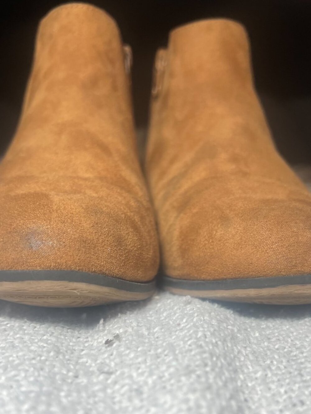 Girls' Tan Faux Suede Ankle Boots Side Zip Low Heel Booties Kids Size 4 - Picture 5 of 5